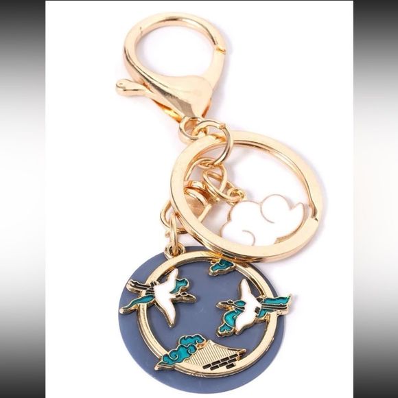 NEW! White Crane Clouds Keychain/Bag 🎒👜 Charm ~ 🎁 Good Fortune Grace - Picture 3 of 4